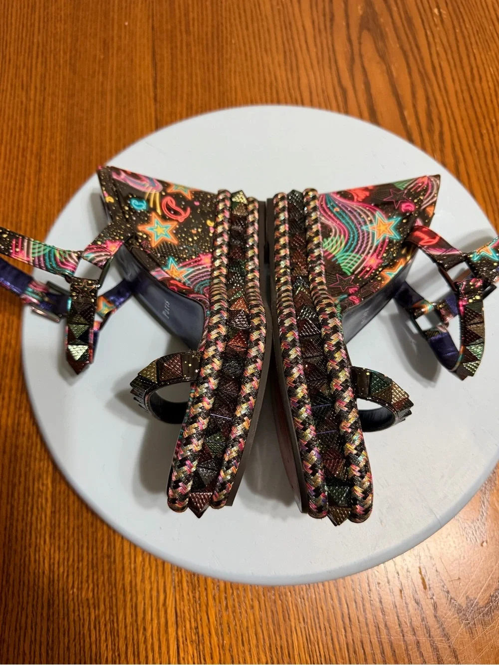 Christian Louboutin Black Multicolor Embellished Platform Wedge Sandals